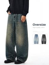 Threebooy American Classic Jeans Men's Autumn Wash Cotton Casual Loose Wide-leg Denim Pants Vintage High Street Y2K Trousers