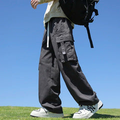 Threebooy 6 Colors Men's 100% Cotton Cargo Casual Pants Baggy Straight Elastic Waist Comfortable Trousers Fashion Streetwear Male Clothes