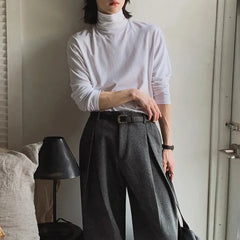 Threebooy Simple Pile Collar Long-Sleeved T-Shirt Men Spring Aautumn New Fashion Pure Cotton Bottoming Shirt Korean Style Trendy Top