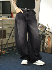 Threebooy 1Pc Men's Daily Travel Casual American Street Loose Jeans, Black, Light Blue, Sea Blue Fashion Street Style Retro Lantern Jeans Denim Pants