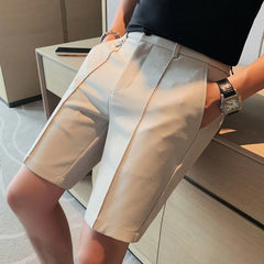 Threebooy New Five-point Pants Men's Summer Trend Casual 5 Points Mid Pants Wild Youth Loose White Suit Shorts Bermuda Masculina
