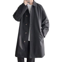 Threebooy Men's Trench Coat Fashion long Windbreaker Men Solid Color Single Breasted Loose Casual Trench Man Streetwear Plus Size M-5XL