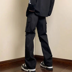 Threebooy Men's Black Straight Cargo Pants Spring Autumn Winter Streetwear Casual Trousers American Style Sports Long Pants