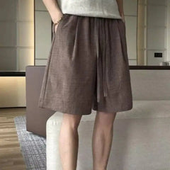 Threebooy Men Linen Blend Shorts Drawstring Waist Straight Fit Casual Streetwear Half Pants Summer New Simple Menswear