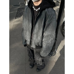 Threebooy American retro workwear jacket men's spring autumn new design fake two-piece hooded leather jacket top