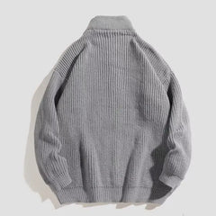 Threebooy Men's Autumn/Winter Casual Thickened Knitted Top Grey Cardiganzip-up Sweater Jacket Stand Collar Polo/Turtle Neck Fashion