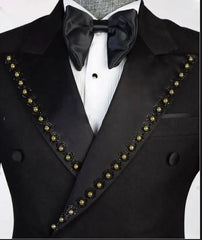 Threebooy Fashion Men‘s’ Suits 2 Piece Set With Gold Beads Custom One Button Slim Fit Tuxedo Wedding Formal Business Prom