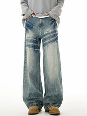 Threebooy Men's Fashion Design Baggy Jeans Vintage Blue Personality Youth Streetwear Wide Leg Pants Korean High Street Male Denim Trousers