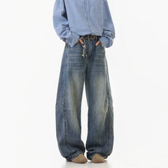 Threebooy Spring Men Denim Pants Straight Droop Vintage Loose Bottom Straight Wide Leg Casual Male Trousers Korean Style baggy jeans