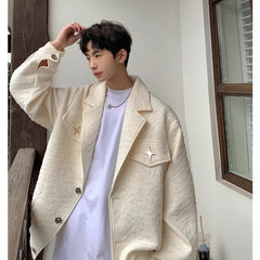 Threebooy 90s Streetwear Old Money American Retro Suit Collar Jacket Men's Spring and Autumn Style Pilot Jacket Short