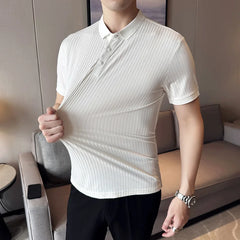 Threebooy Summer Short Sleeve Polo Men Striped Casual Polo Shirts Men Clothing Comfortable and Cool Business Social Lapel Tops