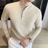 Threebooy Spring Autumn Henry Collar Polo Shirts Men Solid Color SLim Fit Casual Polos Mens Basics Breathable Daily Fashion Pullover Tops