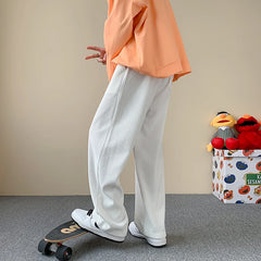 Threebooy Korean Fashion Corduroy Men's Casual Pants White Loose Straight Wide Leg Pants Spring New Street Casual Sports Pants 3XL