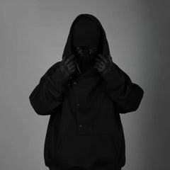 Threebooy Mens Functional Casual Style Hoodie 2024 New Genderless Fashion Youth Street Loose Diagonal Placket Hooded Sweatshirt Unisex