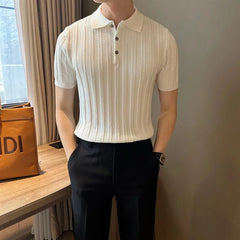 Threebooy New Trend Men Jacquarded Polo Shirt Leisure Luxury High Quality Knit Tops British Style Fashion Breathable Short Sleeve Knitwear