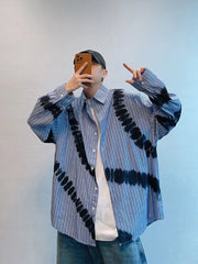 Threebooy Men's Color Block Long Sleeve Shirt Autumn Korean Style Casual Plus Size Trendy Streetwear Top