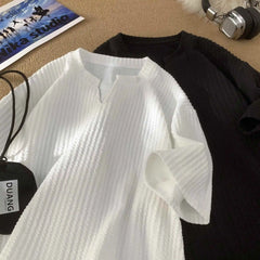 Threebooy Fashionable High-end V-neck Short-sleeved T-shirt Men's Korean Style Summer Fashion Handsome Clothes Loose Versatile Top Chic