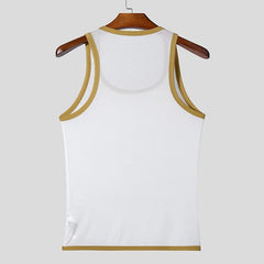Threebooy New Men Mesh Tank Tops Summer 2025 Clubwear Casual Vest U Neck Sleeveless Contrast Color Fishnet T-shirt Comfortable Chic Tees