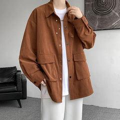 Threebooy Corduroy Shirt Men Casual Turn Down Button Long Sleeve Shirts Streetwear Leisure Luxury Clothing Chemise Homme