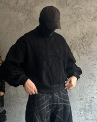Threebooy New Retro Black Gothic Sweatshirt Patchwork Striped Long Sleeved Sweater Hip Hop Harajuku Men and Women Sweatshirt Streetwear