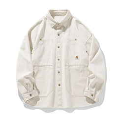 Threebooy Washed American retro pure cotton long sleeved shirt for men's autumn high street loose shirt jacket