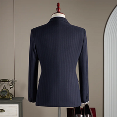 Threebooy High-quality, fashionable and stylish British-style banquet striped suit set, men's three-piece business casual suit