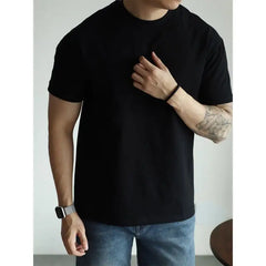 Threebooy T-shirt American Pure Cotton Tough Guy Solid Color Men Short-sleeved Round Neck Couple Casual Versatile Business Base Shirt