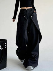 Threebooy Black Casual Spring Autumn Thin Loose Wide Leg Pants Men Women Drapey Loose Fit Long Trousers Casual Style Classic Design