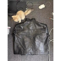 Threebooy 2025 Autumn Winter Motorcycle Leather Jacket Leather Jacket American Punk High-end Trendy Top Loose Men Women Aesthetic Chic