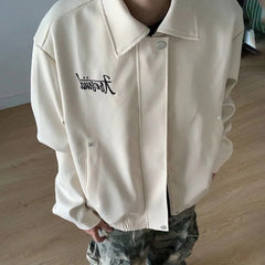 Threebooy Mens Streetwear Letter Embroidery Work Jacket Autumn Youth Campus Fashion Casual Versatile Couple Jacket Men'S Clothing