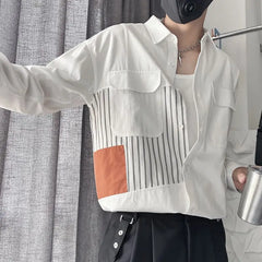 Threebooy Striped Patchwork Handsome Shirt Men's New Fashionable Casual Long Sleeved Shirt Trendy Thin Top