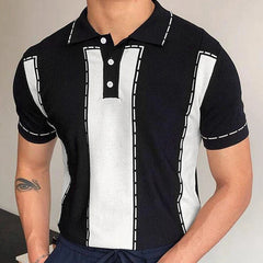 Threebooy Men's Business Slim-fit Knit Polo Shirt Light Luxury Leisure Button-down Short Sleeve Shirts Breathable Patchwork Knitwear M-3XL