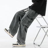 Threebooy Autumn New Men Cargo Jeans Baggy American High Street Y2K Multi-pocket Youth Overalls Fashion Streetwear Vintage Wide Leg Pants