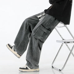 Threebooy Autumn New Men Cargo Jeans Baggy American High Street Y2K Multi-pocket Youth Overalls Fashion Streetwear Vintage Wide Leg Pants