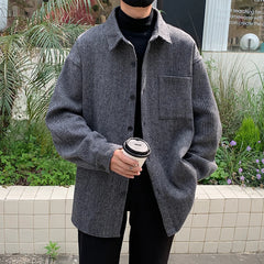 Threebooy Autumn Woolen Jacket Men Fashion Oversized Vintage Woolen Coat Men Streetwear Korean Loose Short Woolen Coat Mens Plus Size 5XL