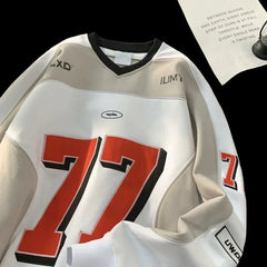 Threebooy Patterned Jersey V-neck Sweatshirt Autumn Pullover Sports American Retro Jersey Sweatshirt For Men Women Hippie EmbroideredWear