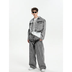 Threebooy American Premium Jacket Denim Suit Spring Casual Loose Jacket Jacket Pants Set