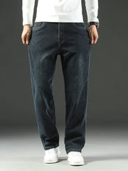 Threebooy New Spring Autumn Men's Loose Jeans Business Casual Comfortable Straight Wide-leg Baggy Denim Trousers Male Brand