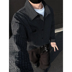 Threebooy Black White Long-sleeved Shirt Men Fashion Social Mens Dress Shirt Korean Loose Casual bubble Shirts Mens summer trend