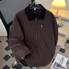 Threebooy Distressed Design Sensibility Men's Lapel Jacket New Vintage Washing Pilot Jacket Loose Fit Spring Autumn Season Aviation Theme