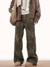 Threebooy Y2k Animal Leopard Print Baggy Jeans Men Streetwear Vintage Wide Leg Flared Denim Pants Hip Hop Techwear Straight Long Trousers