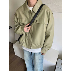 Threebooy 90s Streetwear American Retro Motorcycle Leather Jacket Men's Autumn New Style Niche Loose PU Leather Jacket