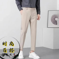 Threebooy Button Zipper High Waist Solid Color Pocket Men's Casual Suit Pants Loose Formal Fashion Casual Trousers