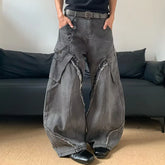 Threebooy Autumn/Winter Korean Vintage Splicing Hairy Zipper Micro Horn Jeans Men's Loose Straight Leg Pants Fashion High Street Jeans