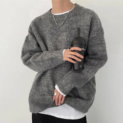 Threebooy Autumn Retro Gradient Fluffy Knitted Sweaters For Men Harajuku Fashion Green Crewneck Pullovers Hip Hop Streetwear Y2K Knitwear