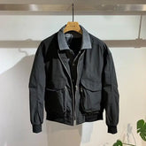 Threebooy Japanese Men's Spliced Jacket Spring Autumn Korean Casual Big Pockets Coat Unisex Workwear Denim Fake Two-piece Men's Lapel Top