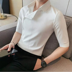 Threebooy Summer Vintage Shirt Men Half Sleebe Slim Social Party Tuxedo Blouse Business Casual Men Clothing Chemise Homme S-3XL