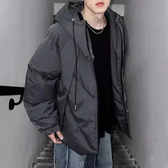 Threebooy Autumn Winter Cotton Coat For Men Fashion Niche Design Deconstruction Thin Hooded Cotton Coat Trendy Brand Handsome Y2k Jacket