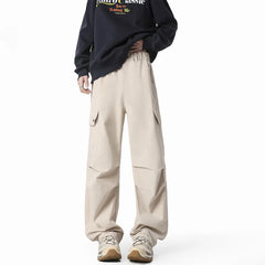 Threebooy Black Casual Pants Men Fashion Retro Pocket Cargo Pants Men Japanese Streetwear Hip-hop Loose Straight Pants Mens Trousers