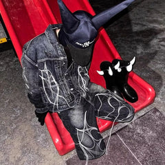 Threebooy Hong Kong Style Heavy Industry Loose Label Deconstructed Denim Jacket Men Autumn Winter New Fashion Asymmetric Splicing Tops Men